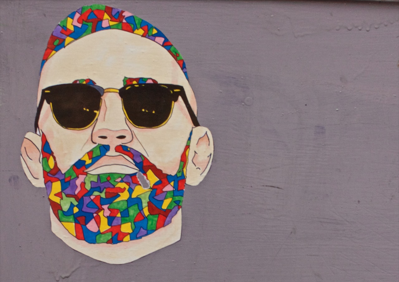 Graffiti of a man with a colourful beard